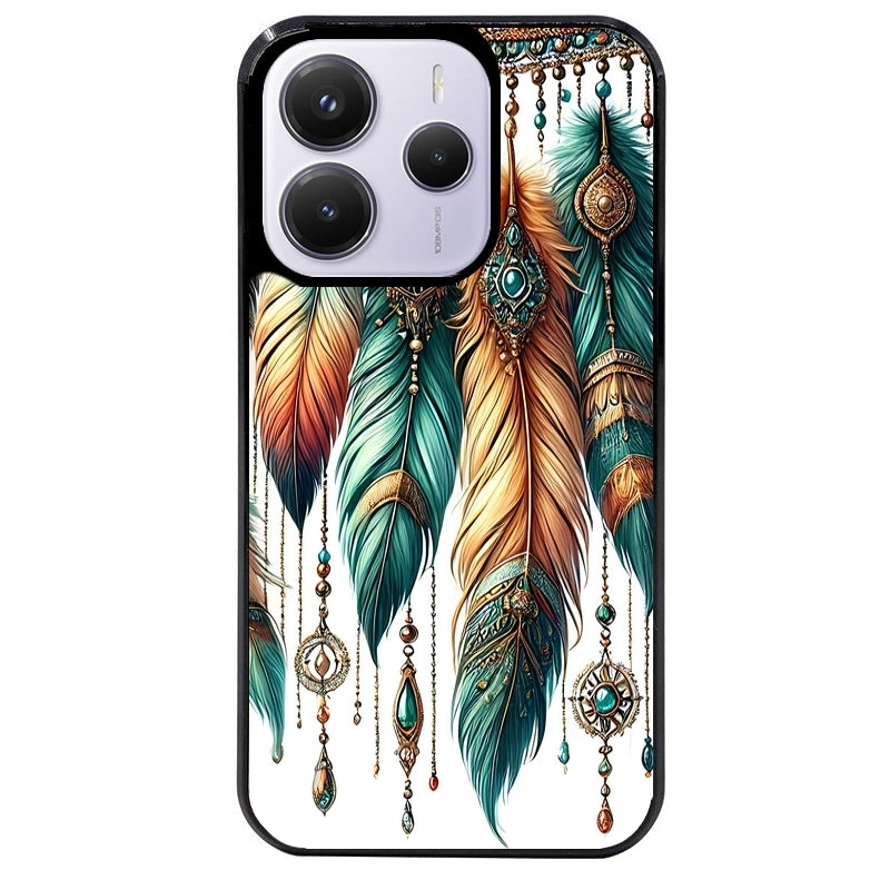 Coque noire taperso pour Redmi Note 14 et PRO PLUS 4G 5G avec motif plumes et bijoux protection antichoc personnalisée
