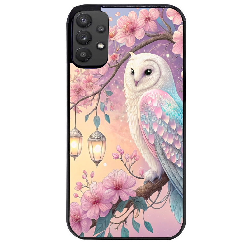 Coque noire taperso pour galaxy A22 A32 A52 A52S 4G 5G  avec motif chouette cerisier protection antichoc personnalisée