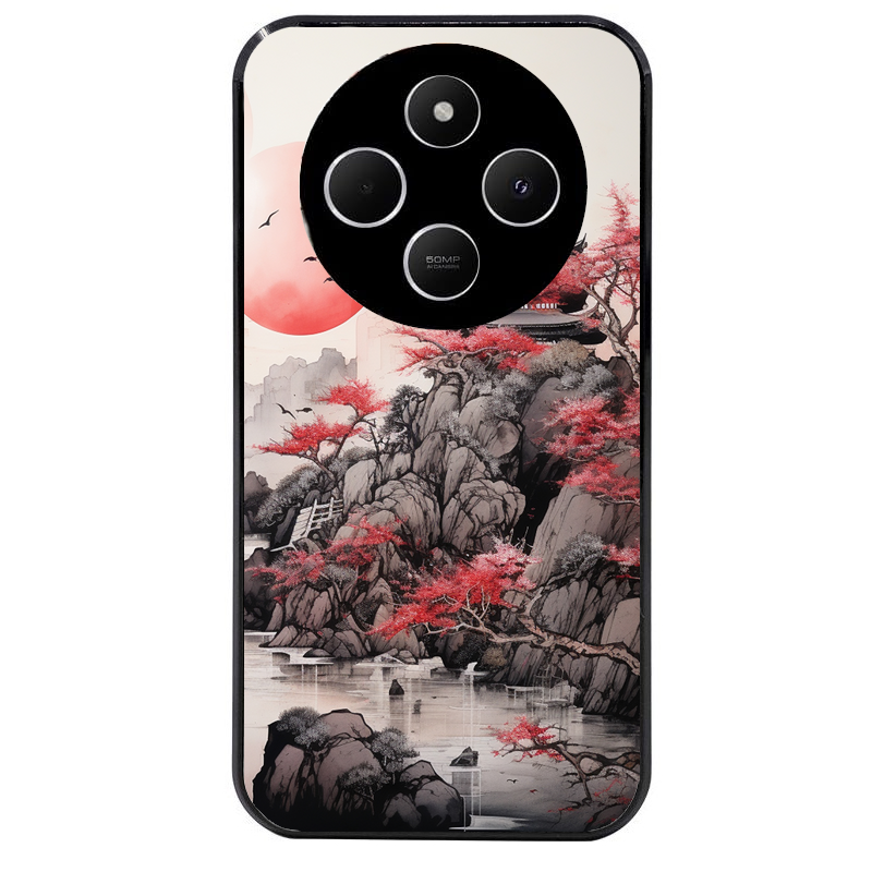 Coque noire taperso pour POCO C75 avec motif japan et temple protection antichoc personnalisée