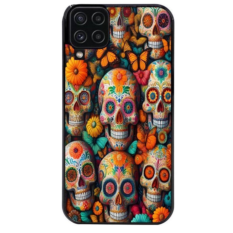 Coque noire taperso pour galaxy A22 A32 A52 A52S 4G 5G  avec motif mort mexicaine papillon protection antichoc personnalisée