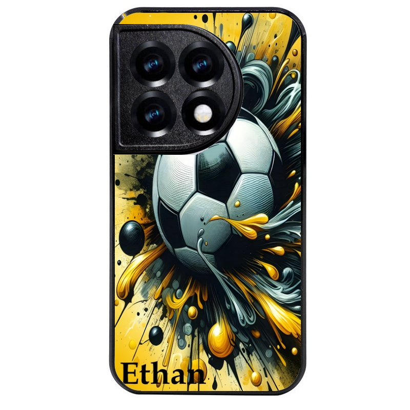 Coque noire taperso pour OnePlus 11 et 12 avec motif football personnalisee protection antichoc personnalisée
