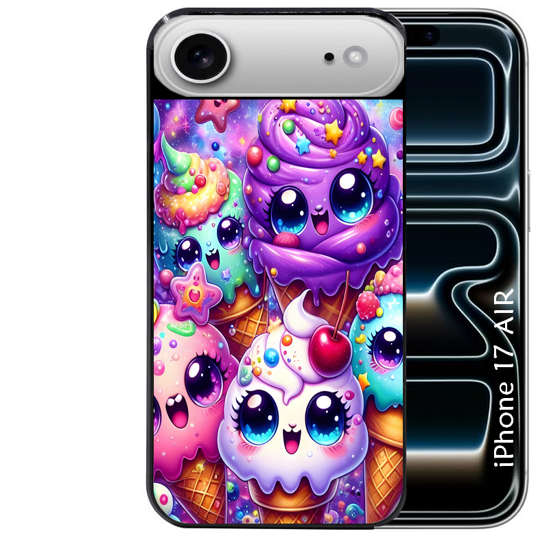 Coque noire taperso pour Iphone 17 17E AIR MAX PRO avec motif anime ice cream kawaii protection antichoc personnalisée