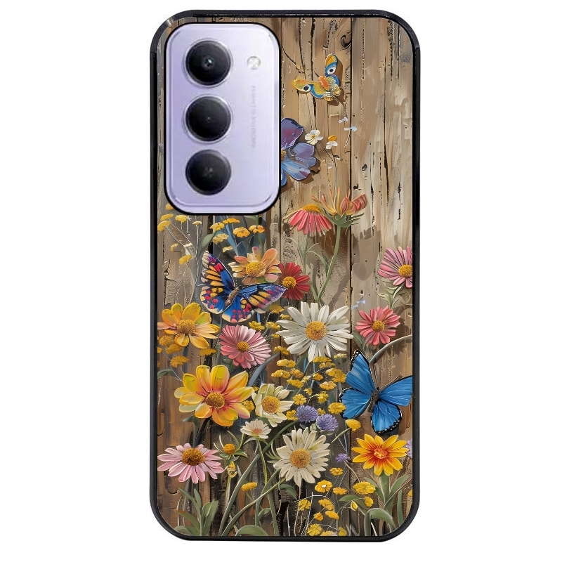 Coque noire taperso pour Redmi 15 4G et 5G avec motif bois et papillon 1 protection antichoc personnalisée