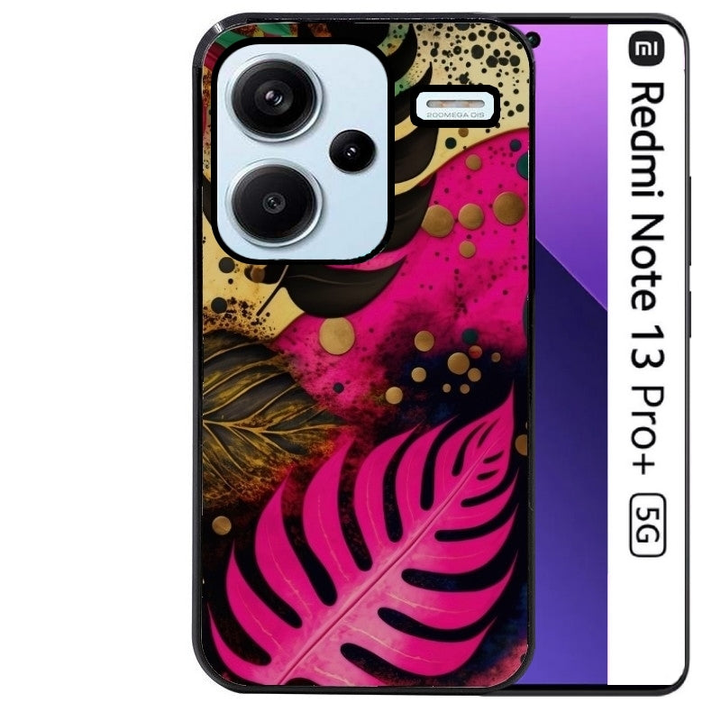 Coque noire taperso pour Redmi Note 13 PRO PLUS 5G avec motif tropical rose et des fleurs protection antichoc personnalisée