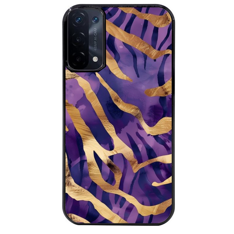 Coque noire taperso pour OPPO A54 et A74 5G avec motif zebre violet protection antichoc personnalisée