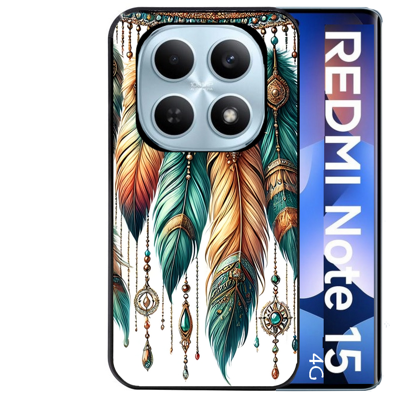 Coque noire taperso pour Redmi Note 15 et PRO PLUS 4G 5G avec motif plumes et bijoux protection antichoc personnalisée