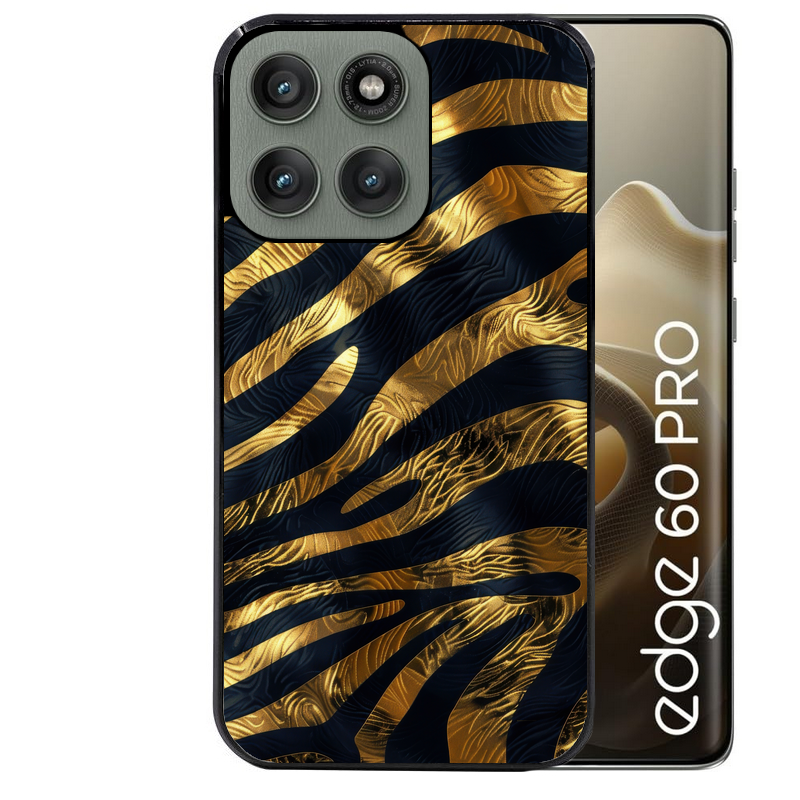 Coque noire taperso pour Moto Edge 60 et Neo Fusion Pro avec motif zebre gold protection antichoc personnalisée
