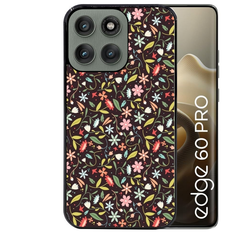 Coque noire taperso pour Moto Edge 60 et Neo Fusion Pro avec motif petites feurs multicolores protection antichoc personnalisée
