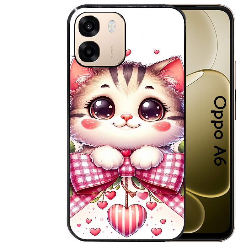 Coque noire taperso pour OPPO A6 A6X 4G et 5G avec motif chat noeud et coeur protection antichoc personnalisée
