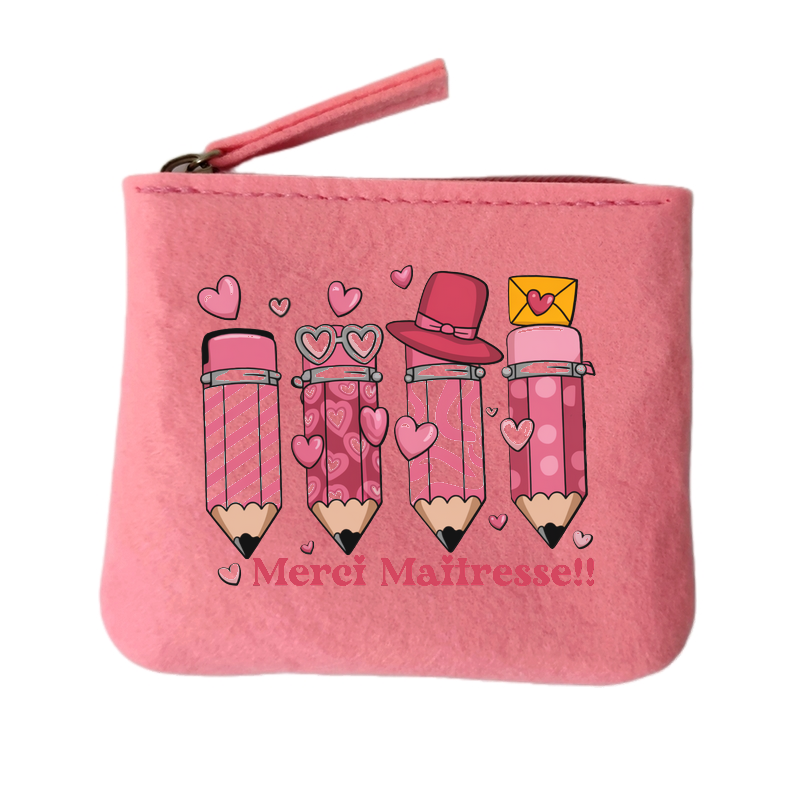 Porte monnaie personnalisé maitresse crayons en feutrine en feutrine