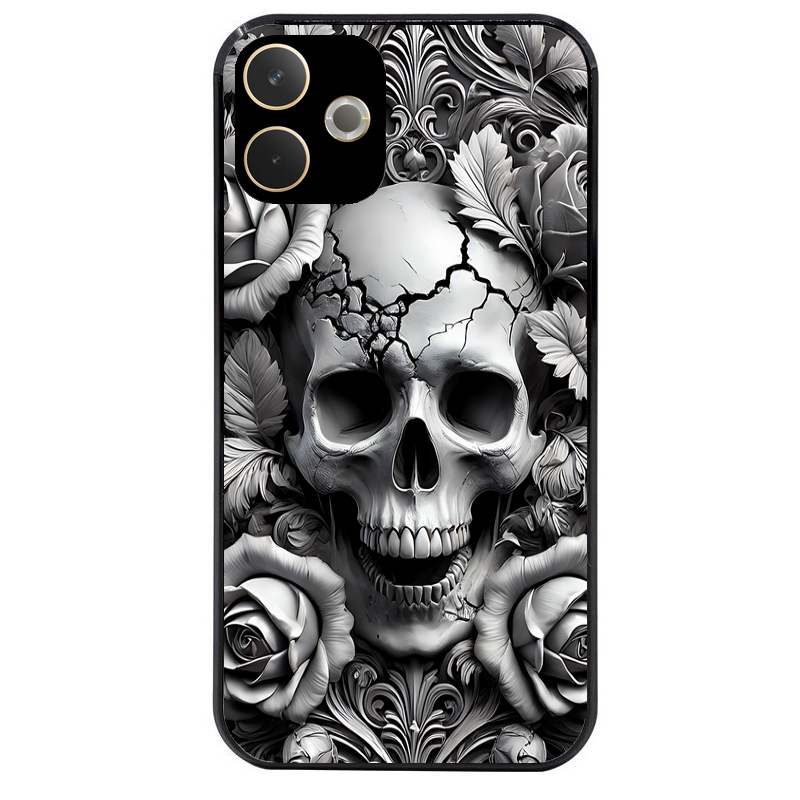 Coque noire taperso pour OPPO A5 PRO 4G et 5G avec motif tete de mort fleur protection antichoc personnalisée