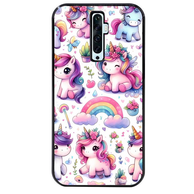 Coque noire taperso pour OPPO Reno 2 et 2Z avec motif licorne arc en ciel protection antichoc personnalisée