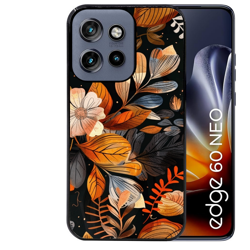 Coque noire taperso pour Moto Edge 60 et Neo Fusion Pro avec motif fleur automne protection antichoc personnalisée