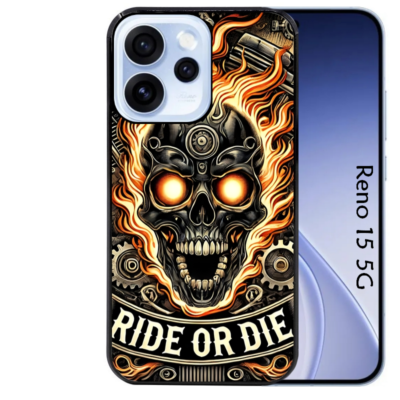 Coque noire taperso pour OPPO Reno 15 et F FS 5G avec motif tete de mort flamme protection antichoc personnalisée