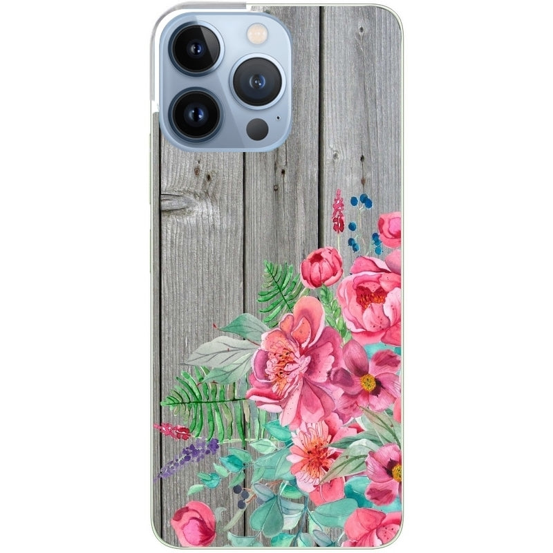 Coque taperso pour Iphone 11 et PRO PRO MAX avec motif bois gris et fleur rose protection antichoc personnalisée