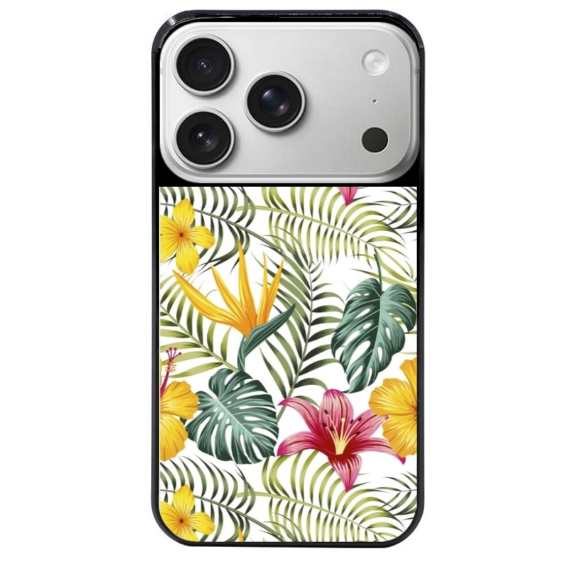 Coque noire taperso pour Iphone 17 17E AIR MAX PRO avec motif jungle et fleur hibiscus protection antichoc personnalisée