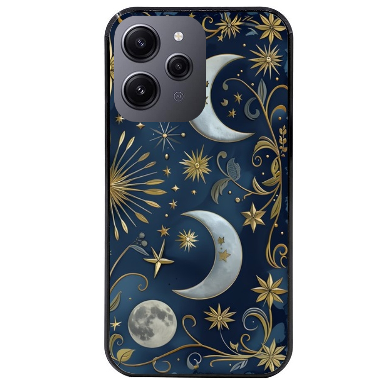 Coque noire taperso pour Redmi 12 4G et 5G avec motif lune et etoile protection antichoc personnalisée