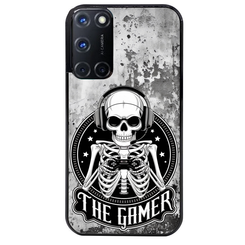Coque noire taperso pour OPPO Reno 8 LITE avec motif tete de mort gamer beton protection antichoc personnalisée