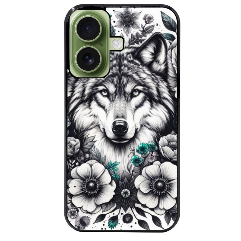 Coque noire taperso pour Iphone 17 17E AIR MAX PRO avec motif loup et fleur protection antichoc personnalisée