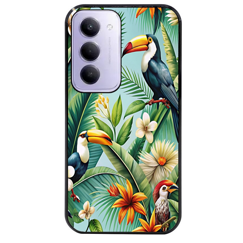 Coque noire taperso pour Redmi 15 4G et 5G avec motif perroquet tropical protection antichoc personnalisée