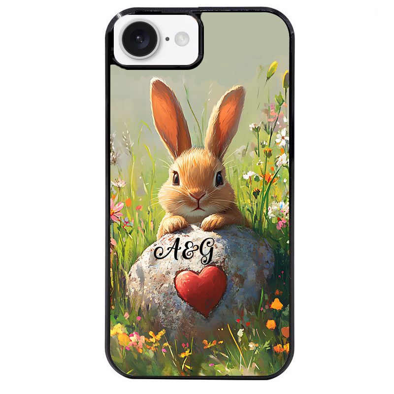 Coque noire taperso pour Iphone 16 16E PLUS MAX PRO avec motif lapin et fleurs personnalisee protection antichoc personnalisée
