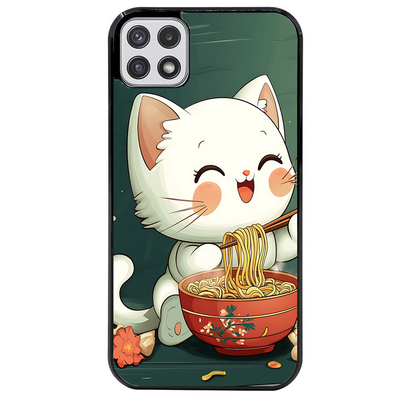 Coque noire taperso pour galaxy A22 A32 A52 A52S 4G 5G  avec motif chat ramen nuage protection antichoc personnalisée