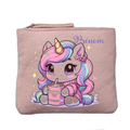 Porte monnaie personnalisé motif licorne kawaii rose clair en feutrine en feutrine