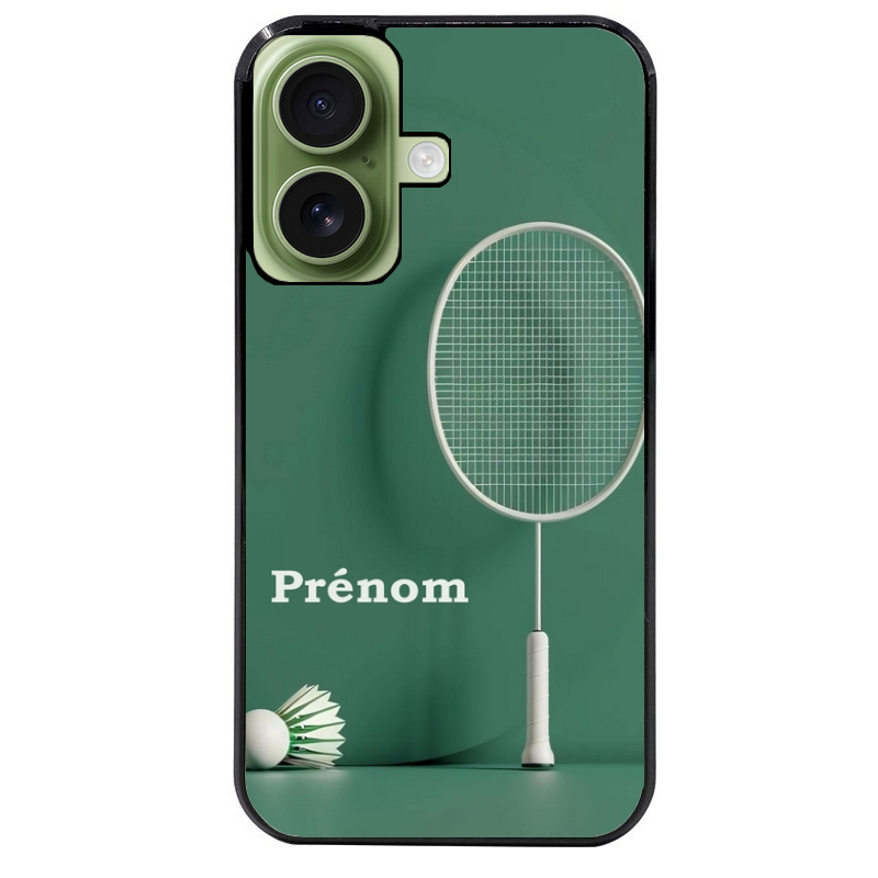 Coque noire taperso pour Iphone 16 16E PLUS MAX PRO avec motif badminton sport personnalise protection antichoc personnalisée