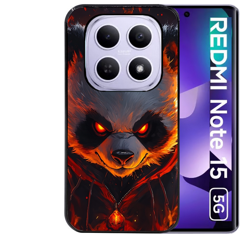 Coque noire taperso pour Redmi Note 15 et PRO PLUS 4G 5G avec motif panda very angry protection antichoc personnalisée