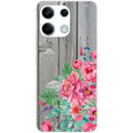 Coque taperso pour POCO X6 5G avec motif bois gris et fleur rose protection antichoc personnalisée