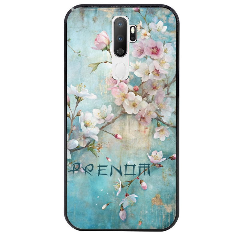 Coque noire taperso pour OPPO A5 A9 2020 avec motif fleur sakura personnalisee protection antichoc personnalisée