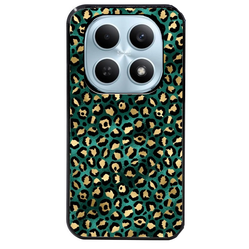 Coque noire taperso pour POCO M8 5G et PRO 5G avec motif leopard vert protection antichoc personnalisée