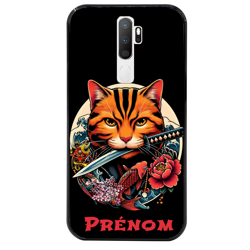 Coque noire taperso pour OPPO A5 A9 2020 avec motif chat carpe koii japan personnalise protection antichoc personnalisée