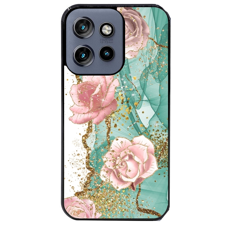 Coque noire taperso pour Moto Edge 60 et Neo Fusion Pro avec motif marbre fleur turquoise protection antichoc personnalisée
