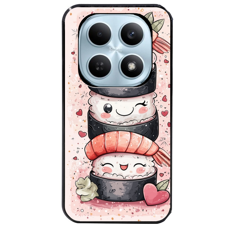 Coque noire taperso pour POCO M8 5G et PRO 5G avec motif sushi kawai anime protection antichoc personnalisée