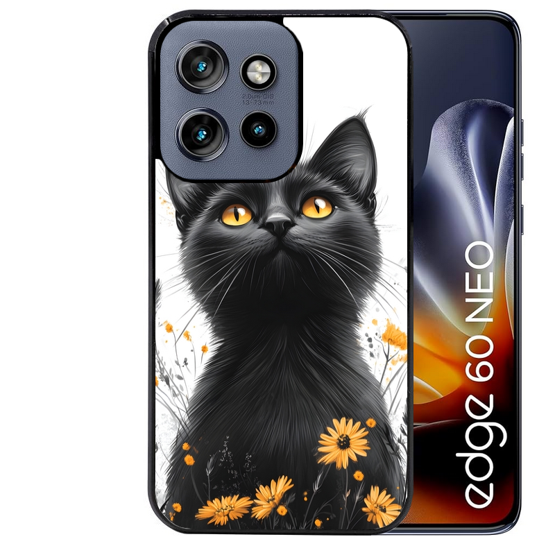 Coque noire taperso pour Moto Edge 60 et Neo Fusion Pro avec motif chat eyes protection antichoc personnalisée