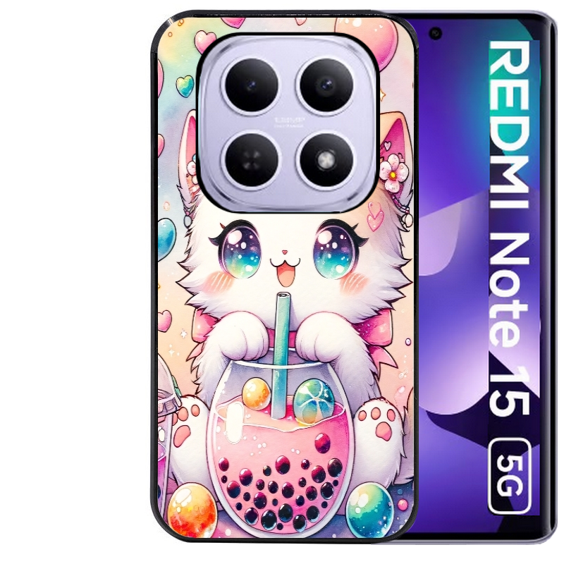 Coque noire taperso pour Redmi Note 15 et PRO PLUS 4G 5G avec motif chat bubble style manga protection antichoc personnalisée