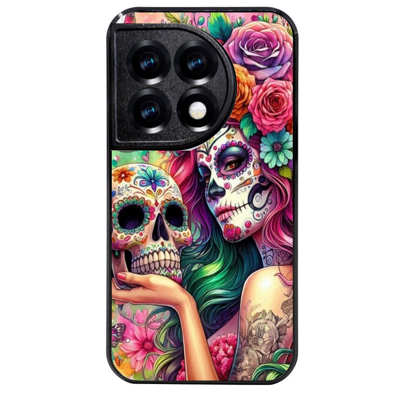 Coque noire taperso pour OnePlus 11 et 12 avec motif tete de mort calavera skull protection antichoc personnalisée