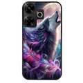 Coque noire taperso pour POCO M6 4G avec motif loup et plume protection antichoc personnalisée