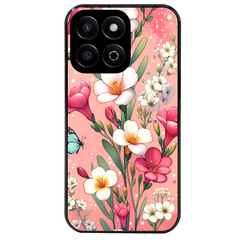 Coque noire taperso pour Honor X8 5G avec motif fleur rose protection antichoc personnalisée