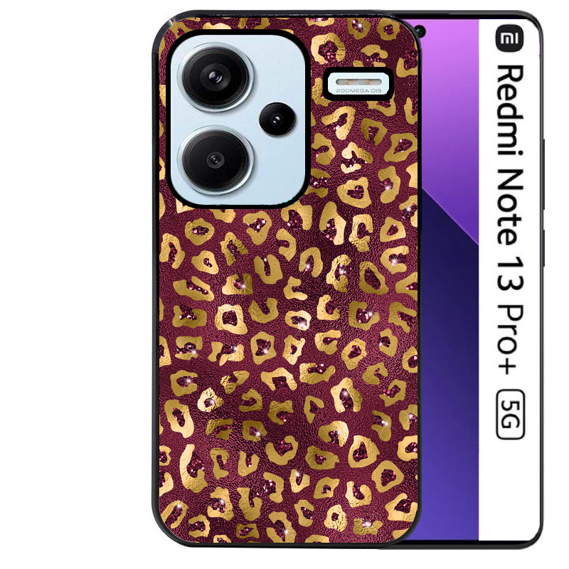 Coque noire taperso pour Redmi Note 13 PRO PLUS 5G avec motif leopard grenat protection antichoc personnalisée