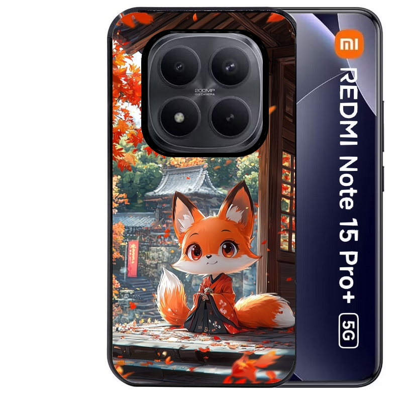 Coque noire taperso pour Redmi Note 15 et PRO PLUS 4G 5G avec motif renard et fox anime protection antichoc personnalisée