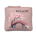 Porte monnaie personnalisé motif japan cerisier rose clair en feutrine en feutrine