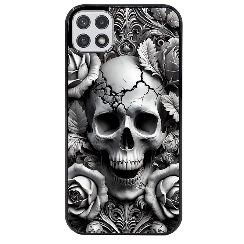 Coque noire taperso pour galaxy A22 A32 A52 A52S 4G 5G  avec motif tete de mort fleur protection antichoc personnalisée