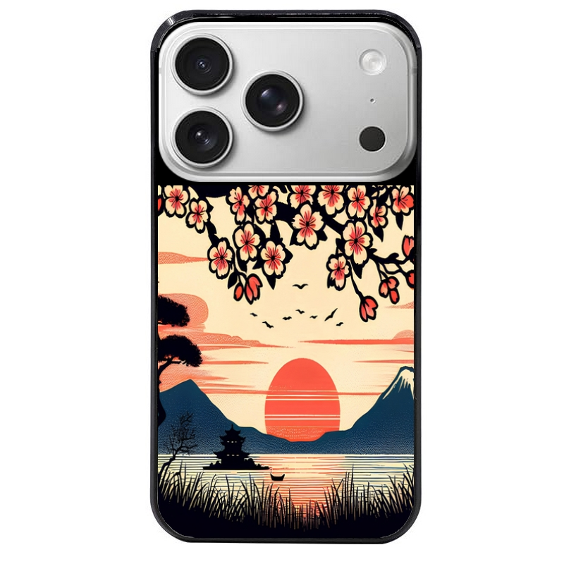Coque noire taperso pour Iphone 17 17E AIR MAX PRO avec motif japan cerisier protection antichoc personnalisée
