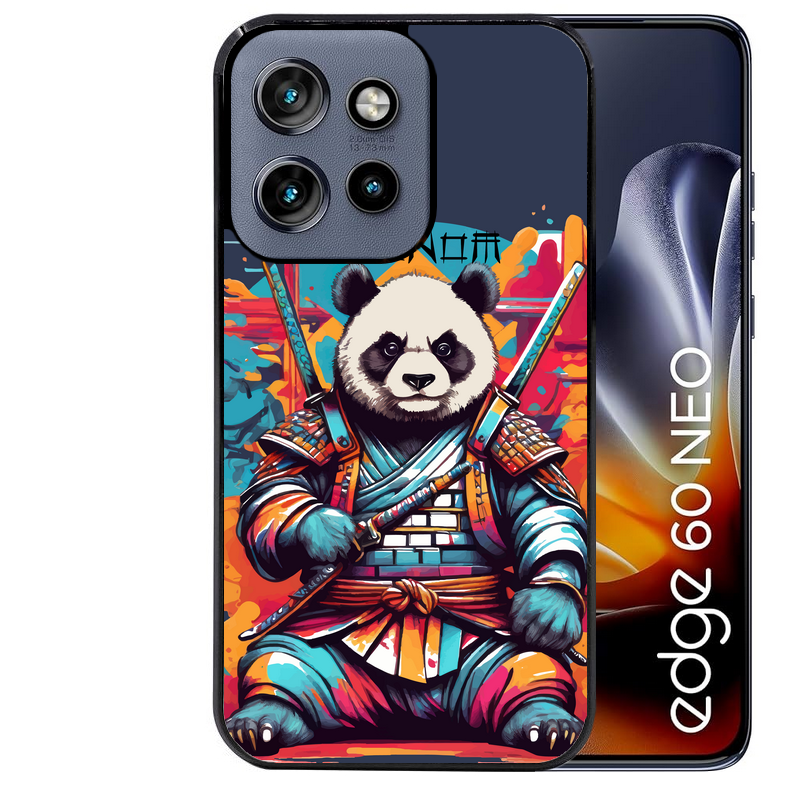 Coque noire taperso pour Moto Edge 60 et Neo Fusion Pro avec motif panda katana personnalisee protection antichoc personnalisée