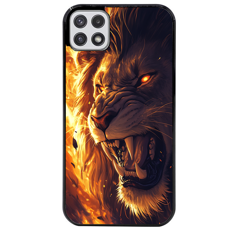 Coque noire taperso pour galaxy A22 A32 A52 A52S 4G 5G  avec motif lion flamme protection antichoc personnalisée