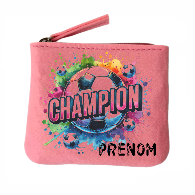 Porte monnaie personnalisé football champion en feutrine en feutrine