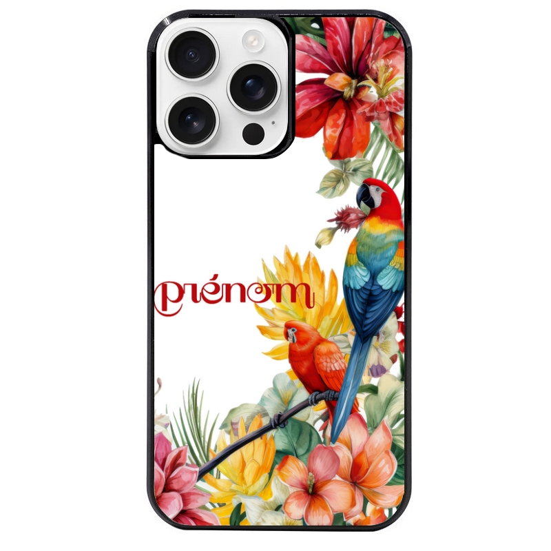 Coque noire taperso pour Iphone 16 16E PLUS MAX PRO avec motif perroquet personnalisee protection antichoc personnalisée