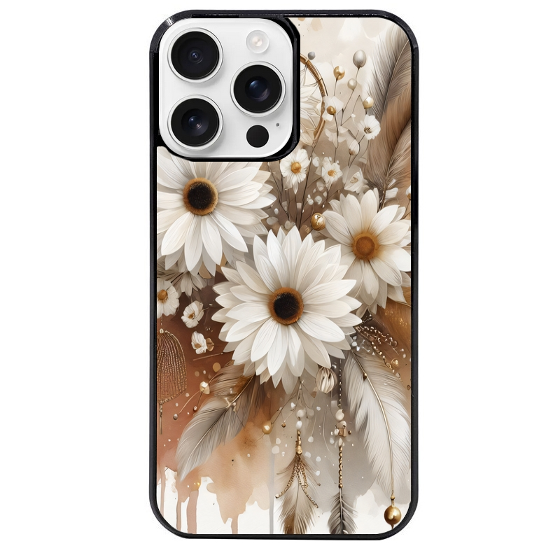 Coque noire taperso pour Iphone 16 16E PLUS MAX PRO avec motif dreamcatcher marguerite protection antichoc personnalisée